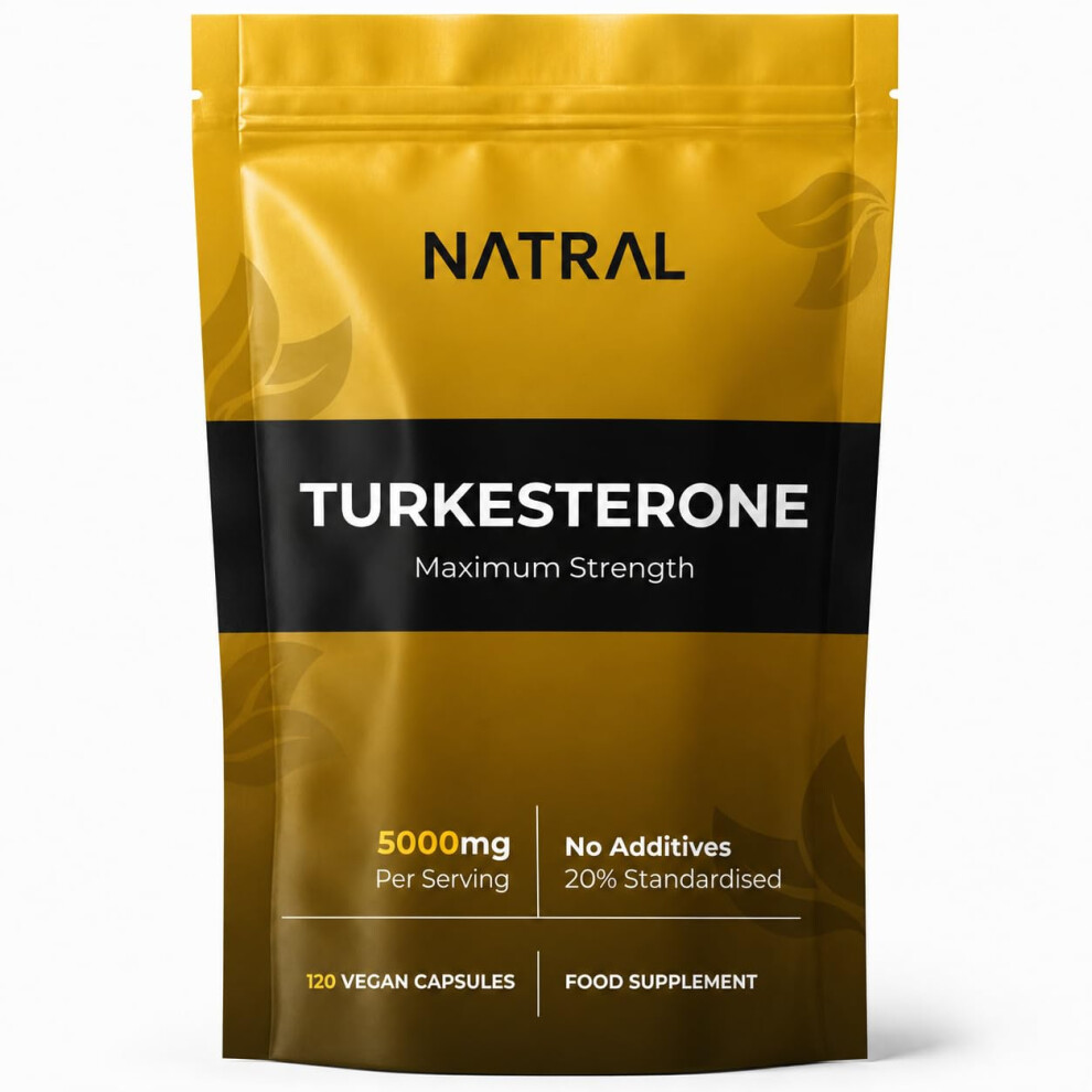 Natral Turkesterone Supplement 5000Mg - 120 Caps High Strength - Standardized To 20% Ajuga Turkestanica Extract - For Muscle And Strength - Pure Extract No