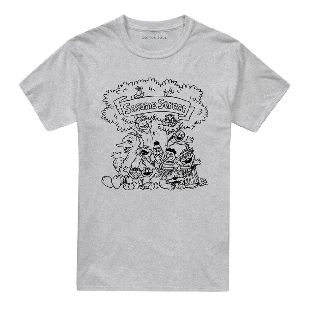Sesame Street (4Xl, Athletic Heather) Unisex Adult Simple Street Group Shot T-Shirt