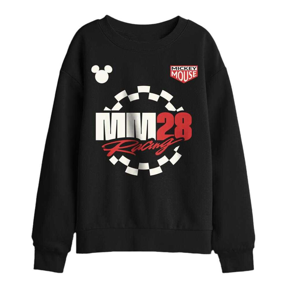 Disney (7-8 Years, Black) Childrens/Kids Racing Mickey Mouse Checkered Badge Sweatshirt