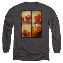 (XL, Charcoal) Sesame Street Unisex Adult Elmo Photobooth Long-Sleeved T-Shirt