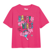 (9-10 Years, Fuchsia) Trolls Girls Happy Vibes T-Shirt
