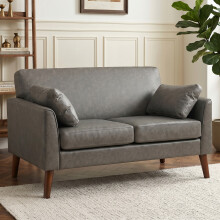 HOMCOM 2 Seater Sofa, 132 cm Modern Small Sofa with Solid Wood Legs, Grey