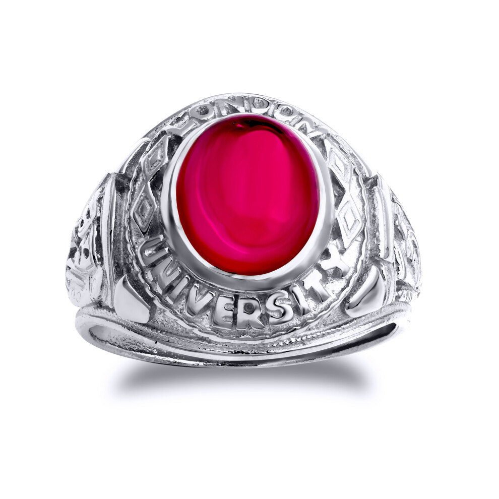 Jewelco London (T) Rhodium Silver Red Oval Cabochon Cz Solitaire London University College Graduation Class Ring - Arn170 Red,Silver