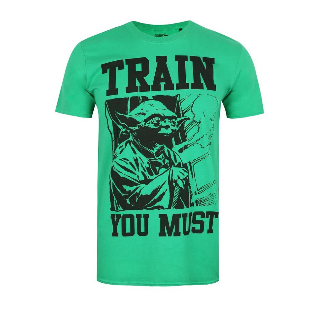 Star Wars (M, Green/Black) Mens Train You Must Yoda T-Shirt Black