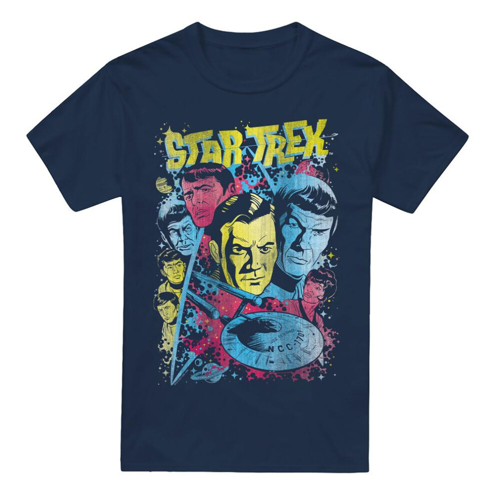 Star Trek (Xl, Navy) Mens Classic Crew Illustrated T-Shirt Blue,Multicoloured