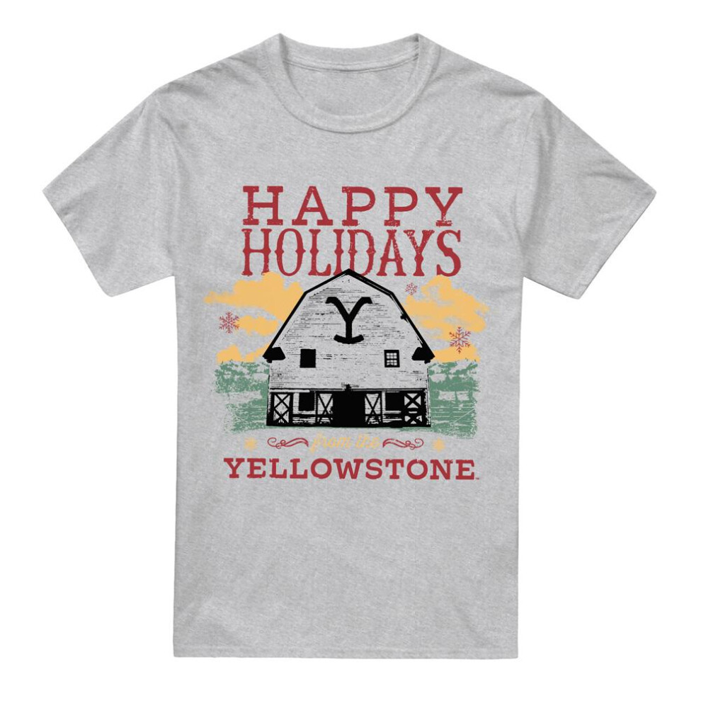 Yellowstone (Xl, Sport Heather) Mens Happy Holidays Christmas T-Shirt