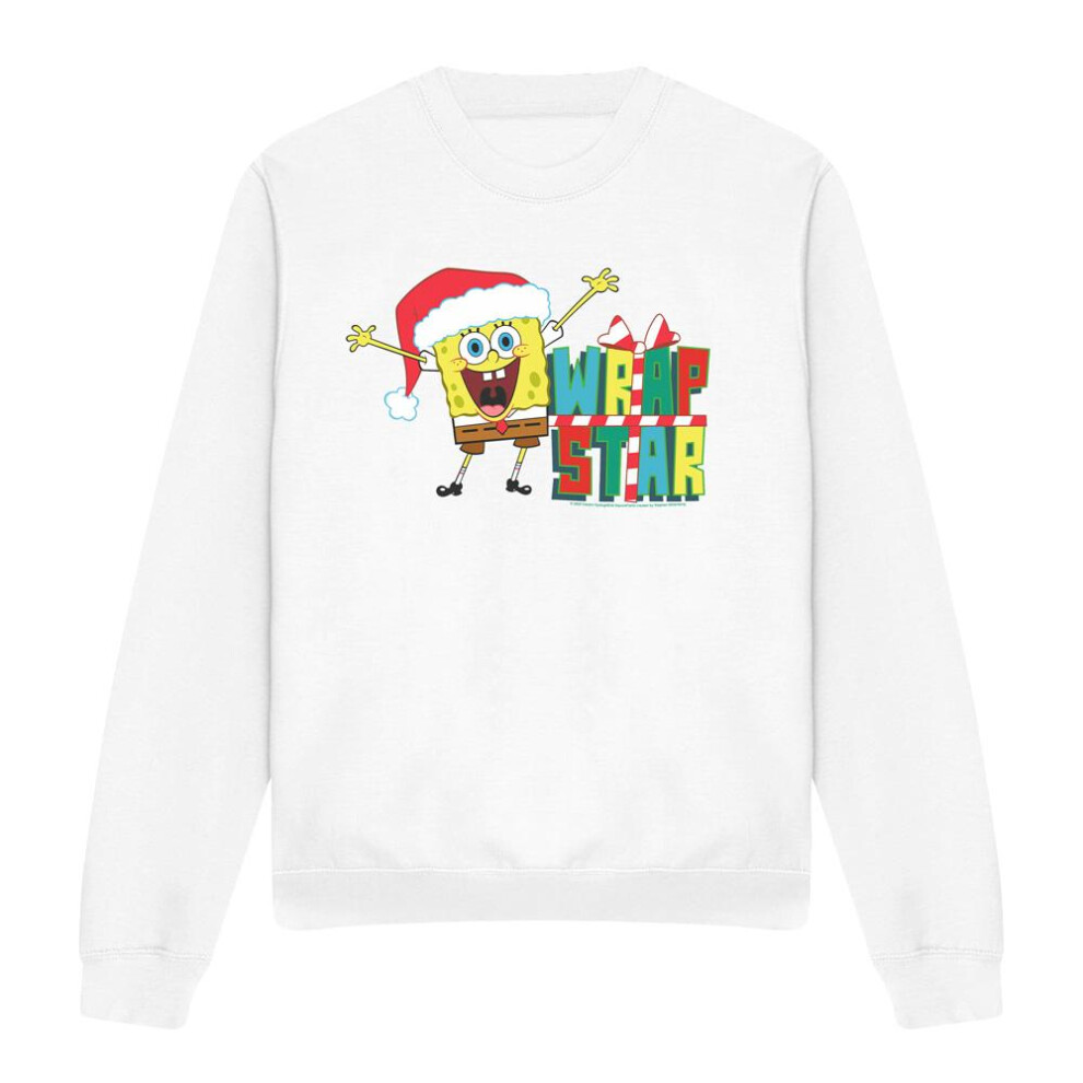 Spongebob Squarepants (M, White) Unisex Adult Wrap Star At Christmas Sweatshirt