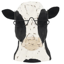 Animal Glasses Stand Wooden Bull Eyeglass Holder,Cow Wearing Glasses Statues, Cow Shaped Glasses Display Stand