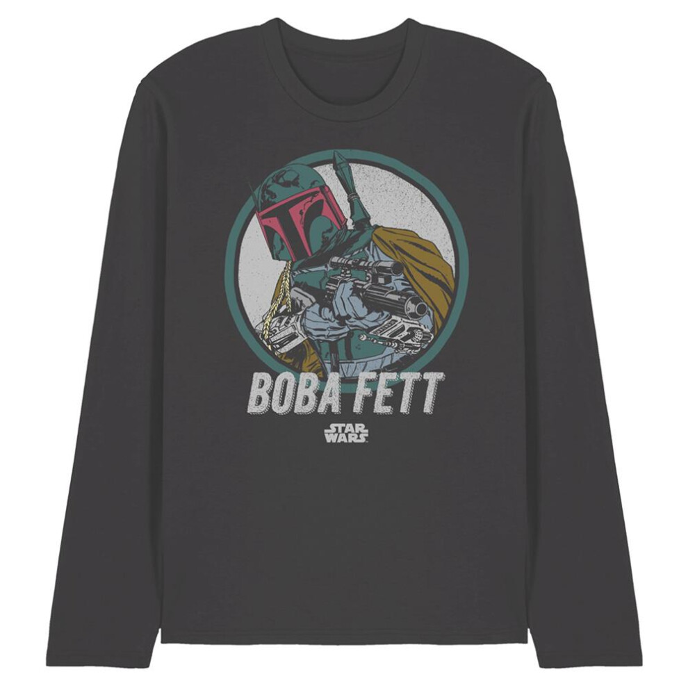 Star Wars (Xxl, Charcoal) Unisex Adult Boba Long-Sleeved T-Shirt Multicoloured