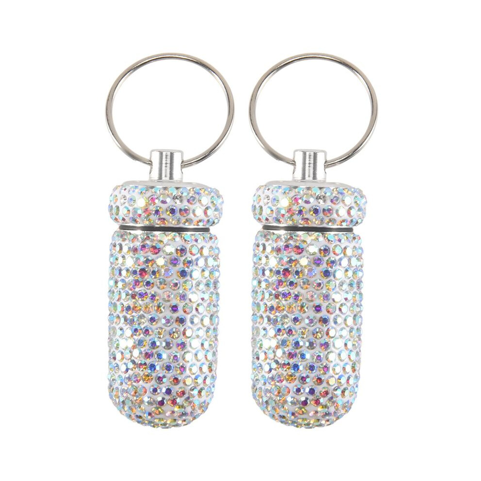Istovo 2Pcs Bling Medicine Pill Bottle Capsule Storage Box Portable Rhinestones Crystal Travel Case Tubes(Colorful)