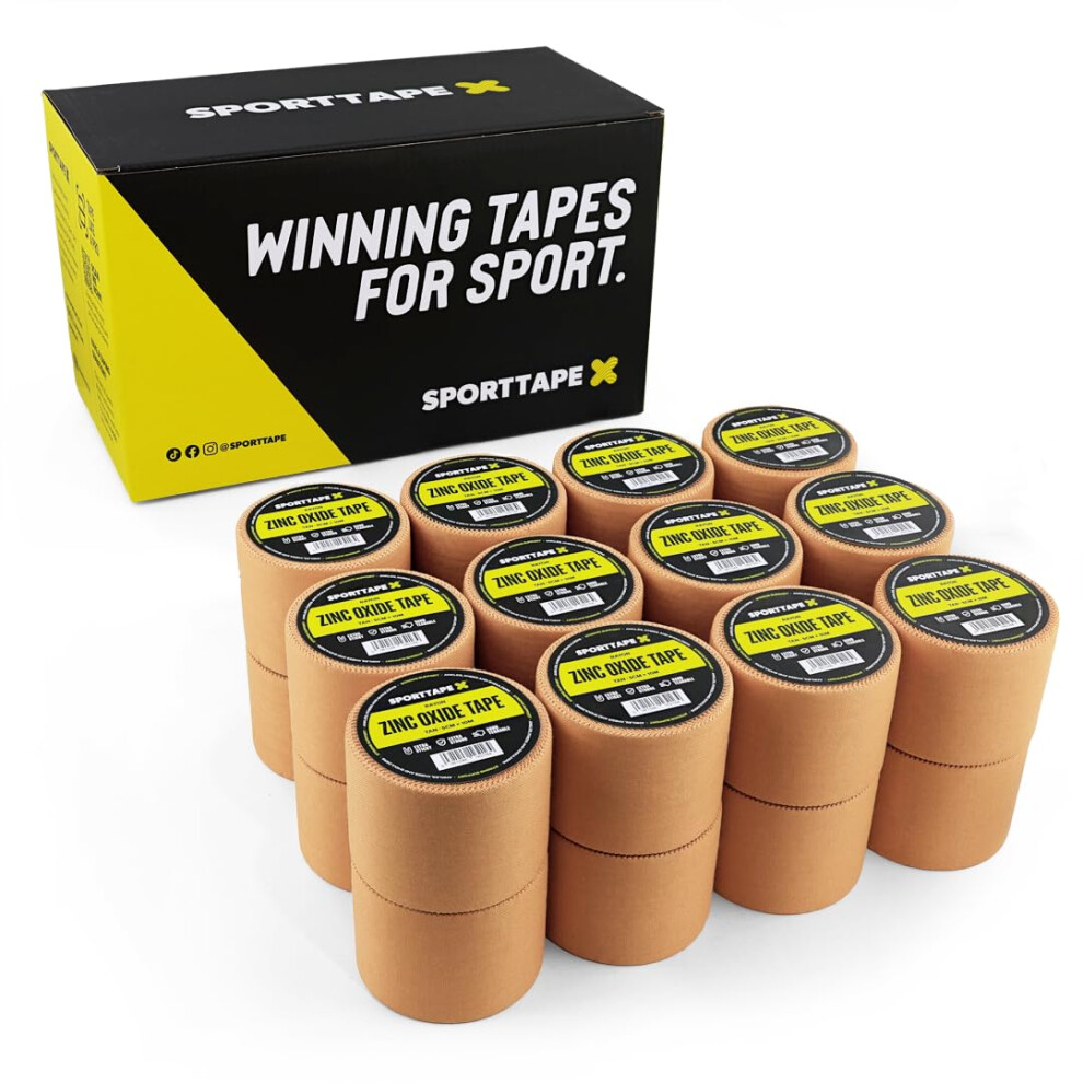 Sporttape 24 Rolls Tan Zinc Oxide Tape 5Cm X 10 M Â Rigid Rayon Strapping For Knee, Shoulder, Elbow & Joint Support | Strong Adhesive Athletic Tape