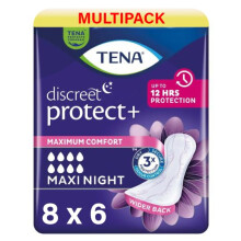 Tena Pack of 48 Discreet Sanitary Pads for Women for Moderate to Severe Urinary Leakage, Specially Designed for Nighttime Protection with Wider Back