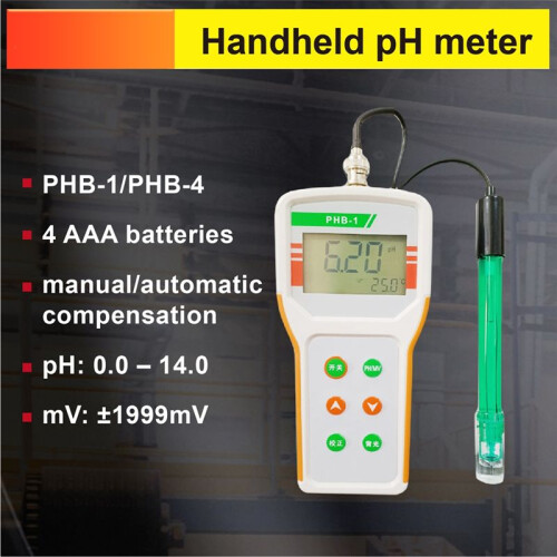 PHB-4 Handheld PH Meter Portable Digital PH Tester 0.01 Accuracy with Temperature Sensor for Water Lab Pool 1