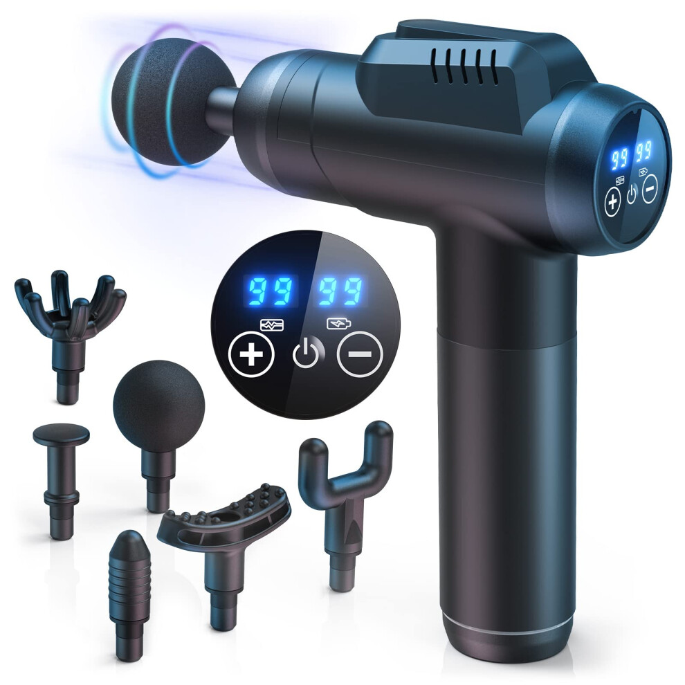 Timiyou Massage Gun Deep Tissue, Professional Handheld Muscle Percussion Massager With 99 Speeds & 6 Interchangeable Heads, Lcd Touch Screen, Ultra-Quiet Des