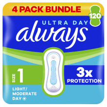 Always Ultra Day Sanitary Towels Normal (Size 1) With Wings 4 x 30 Pads, Super A