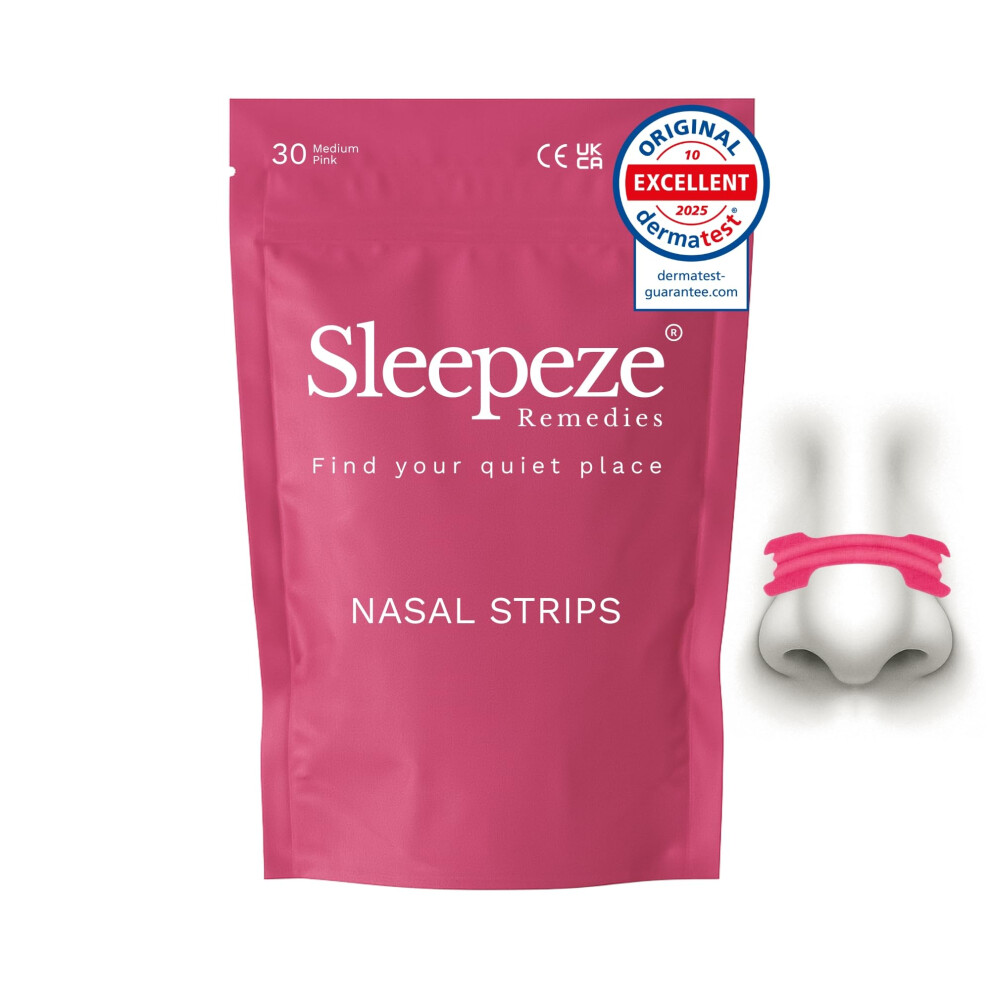 Sleepeze Remedies Pink Nasal Strips Medium X30 New Packaging Design, Snoring Devices, Nose Strips For Breathing, Anti Snore Devices, Snoring Device For Men And Women,