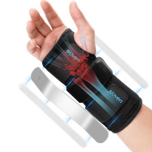 Sioven Carpal Tunnel Wrist Support Brace with 3 Straps Metal Splint Stabilizer - Carpal Tunnel Wrist Splint for Sprains, and Tendonitis (Black, Right