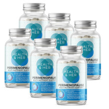 Health & Her Perimenopause Supplements for Women - Wellbeing Support for The Early Stage of Menopause - 6 Month Supply, 360 Capsules - Vegan & Gluten