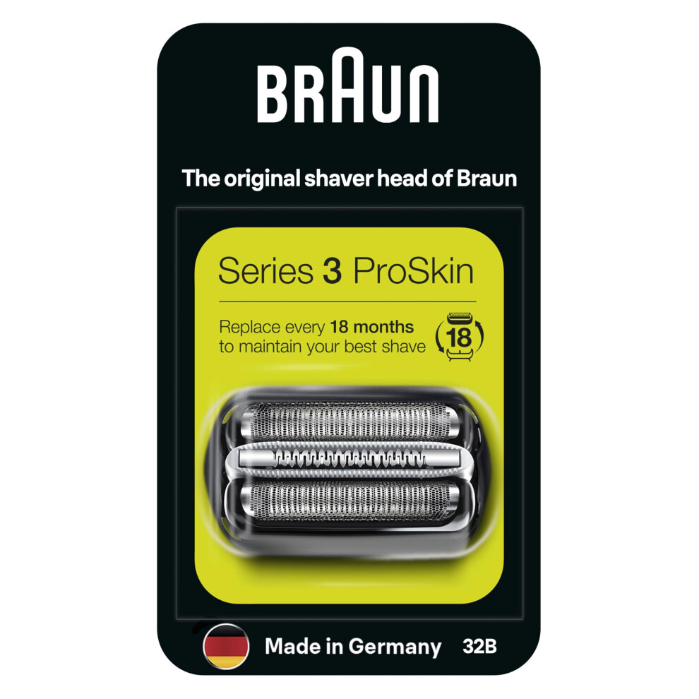 Braun Series 3 Electric Shaver Replacement Head, Easily Attach Your New Shaver Head, Compatible With All Series 3 Proskin Electric Shavers, 32B, Blac