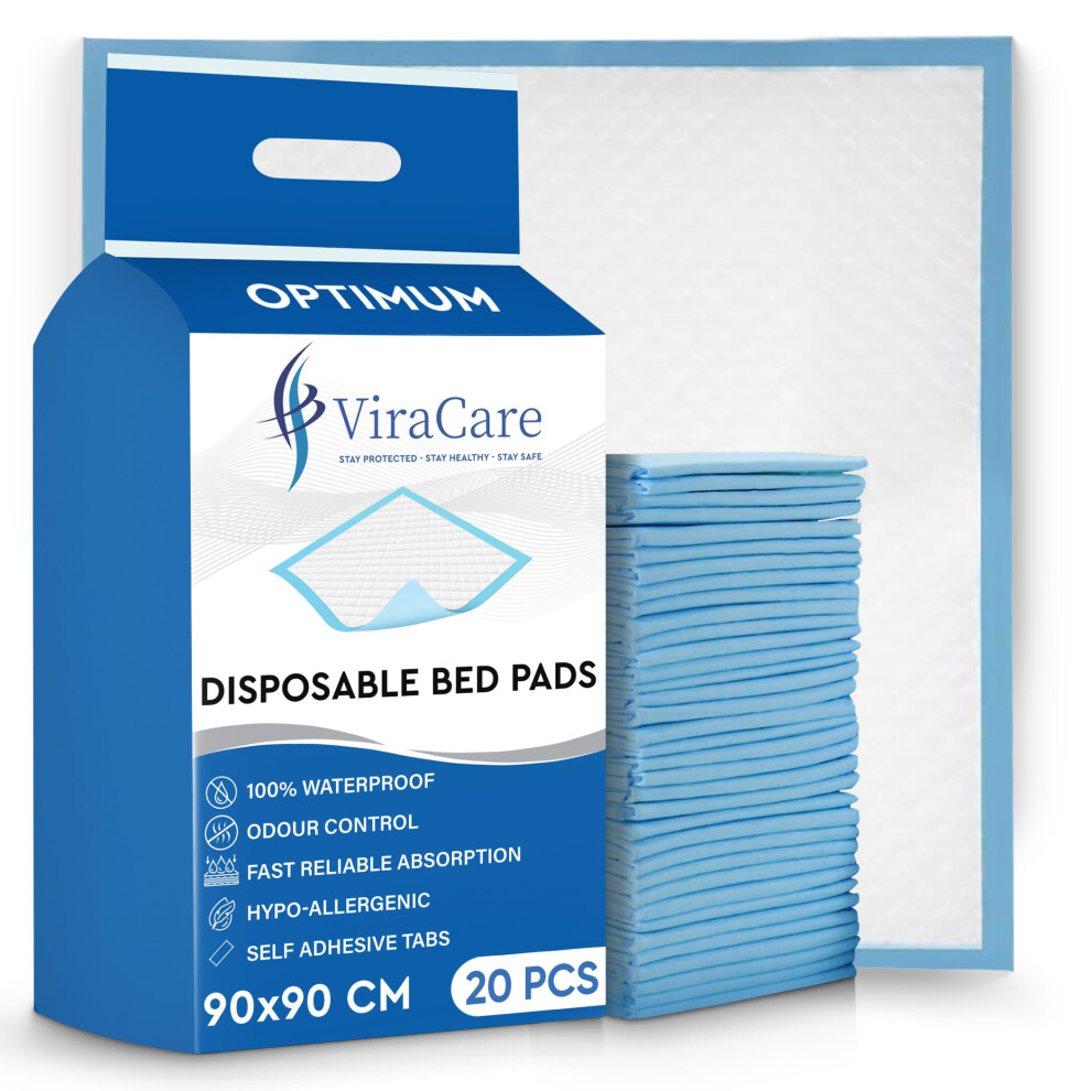 Viracare 80 X Optimum Incontinence Bed Pads | 90 X 90 Cm | Incontinence Bed Sheets | Disposable Mattress Protector | Self Adhesive Tabs | Absorbent Pads | (4