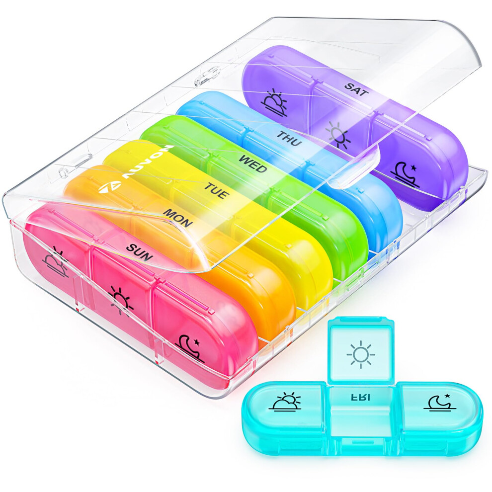 Auvon Weekly Pill Box Organiser, Portable Pill Boxes 7 Day 3 Times A Day, 7 Day Tablet Organiser With Large Separate Compartments To Hold Medication,