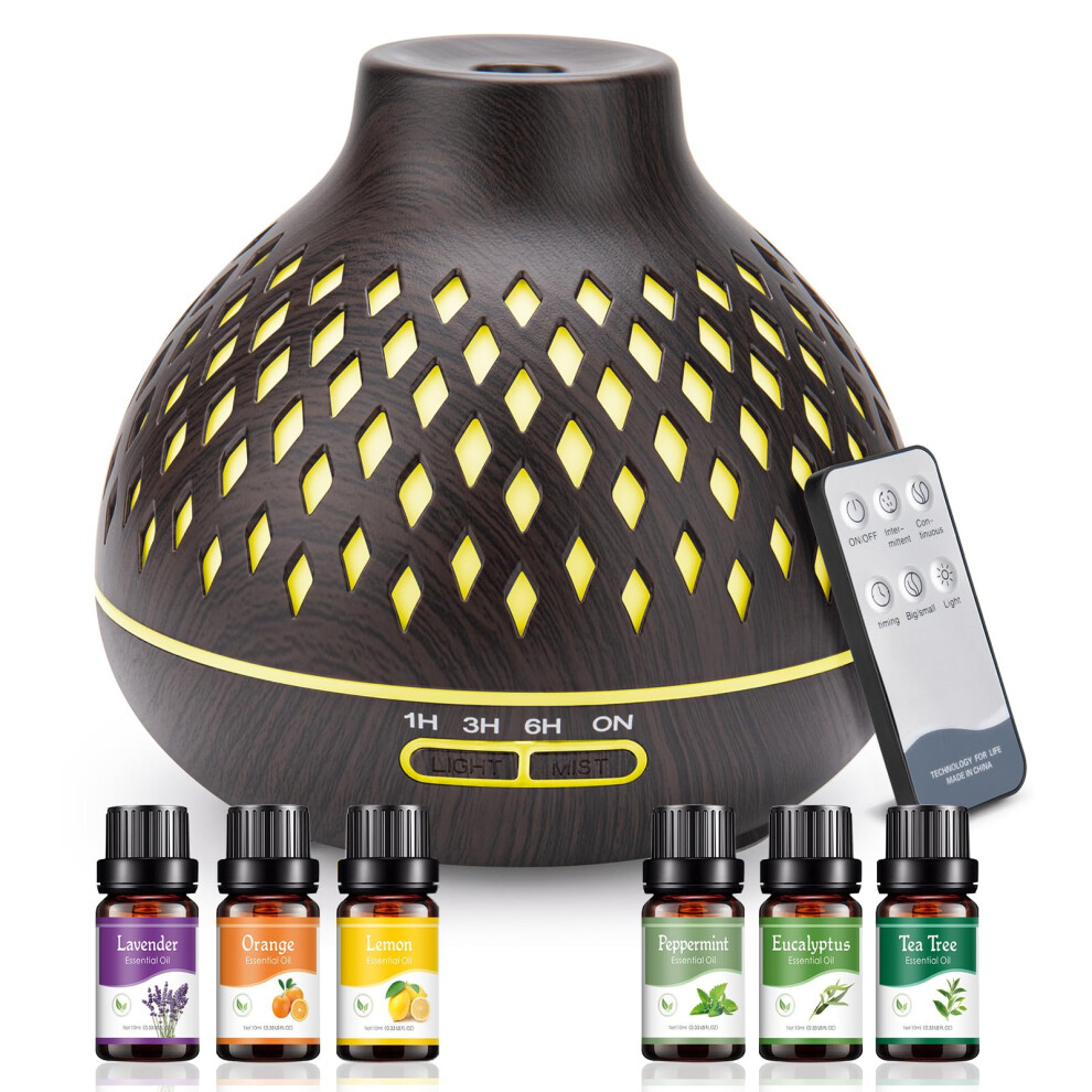 Splitsky 400Ml Essential Oil Diffuser With 6*Essential Oil Ï¼Electric Remote Control Aroma Air Diffuser Humidifier With Waterless Auto-Off,7 Led Ligh