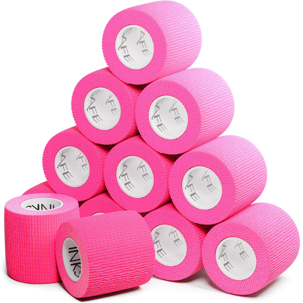 Inksafe Pink Self Adherent Cohesive Bandages 5Cm X 4.5M Box Of 12 - Uses Include Vet Wrap, Tape For Wrist And Ankle Sprains