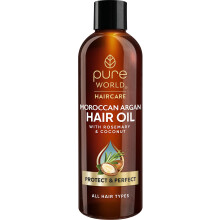 Pure World Moroccan Argan Hair Oil 250ml – 100% Pure & Natural, Moisturising, Smoothing Oil & Rejuvenating for Dry, Damaged Hair, Skin & Nails – H