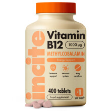 Incite Nutrition Vitamin B12 Tablets 1000 mcg. +1 Year Supply of High Strength M