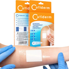 Cutiderm Adhesive Transparent Waterproof Wound Dressings 80mm x 100mm - Pack of 10 Dressings, Plasters