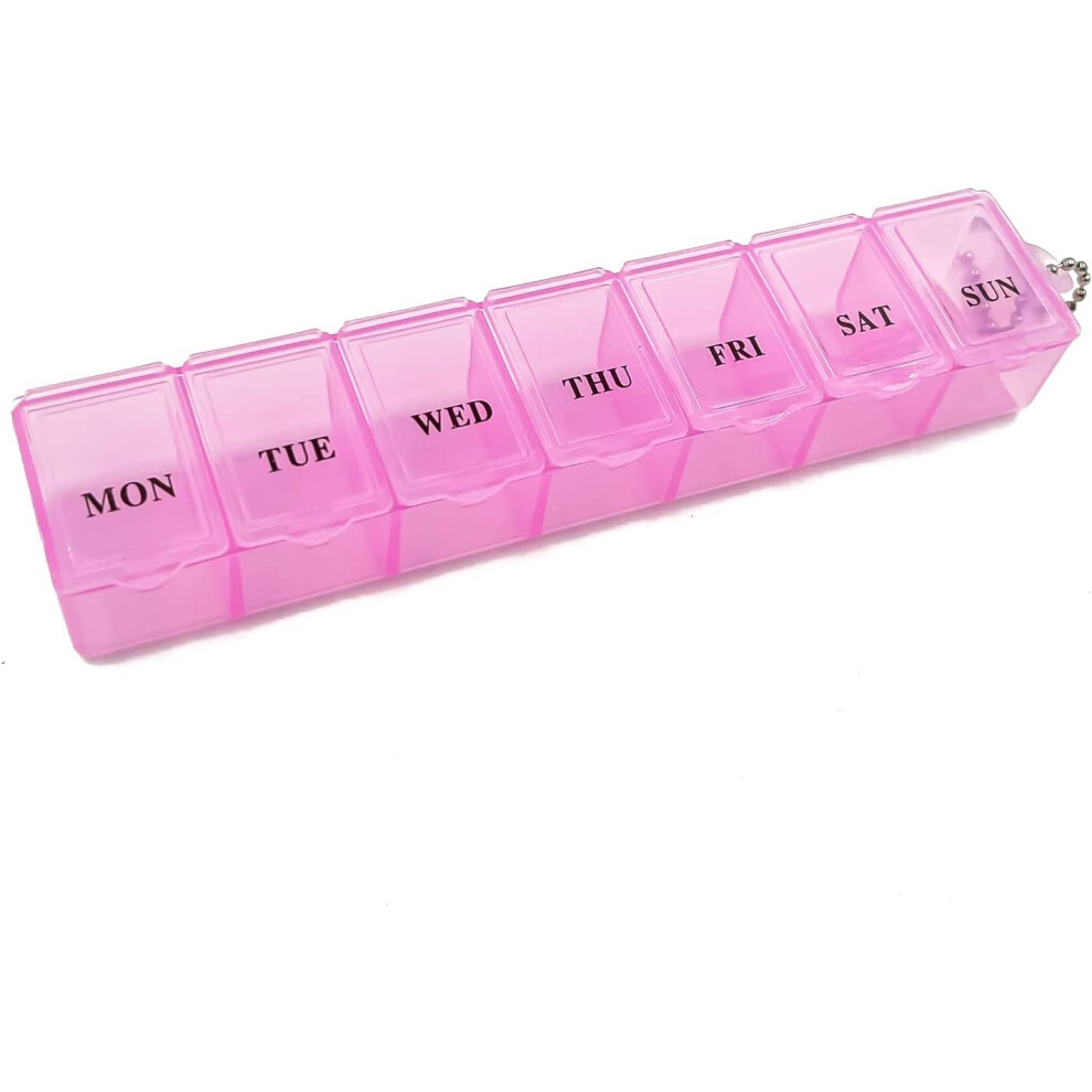 Boxsik Pill Box Organiser (Pink), 7-Day 1 Times A Day Medicine Storage Case, Weekly Tablet Pills Container For Vitamins, Supplements & Travel Medicat