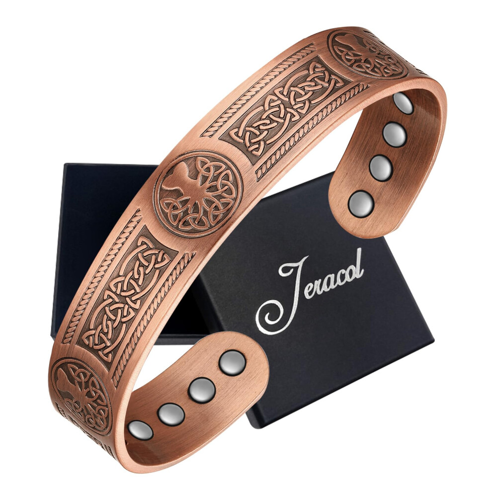 Jeracol Copper Bracelets For Men Women,Tree Of Life And Celtic Knot Design Copper Magnetic Bracelets Cuff Bangle With 12Pcs Powerful Magnets(Each 380