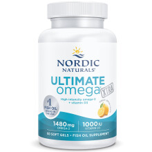 Nordic Naturals Ultimate Omega Xtra, 1480mg, High Strength Omega 3 Fish Oil Capsules with EPA, DHA and Vitamin D3, High Dose, Lemon Flavour, 60 Softg