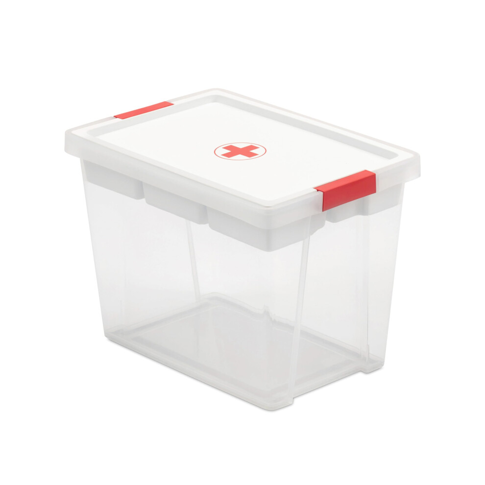 Tatay First Aid Box 15L | Plastic Storage Box With Lid And 5-Compartment Tray | Lid With Hinges Included | Ergonomic Handles | Recycled Bpa-Free Plas