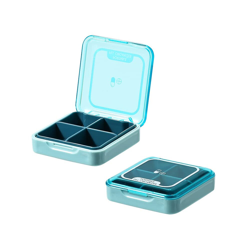 Dsysc Light/Blue Small Pill Box, Bpa Free Pill Case With 4 Large Compartmensts To Hold Vitamins, Moistureproof Portable Pill Box Organiser For Travel ( Blue)