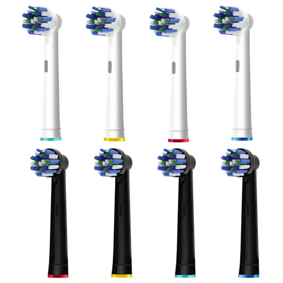 Brillfresh 8Pcs Cross Clean Replacement Heads Compatible With Braun Oral B Electric Toothbrush, 4Pcs White And 4Pcs Black.