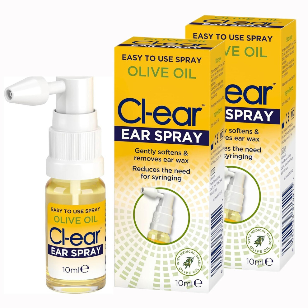 Cl-Ear Olive Oil Ear Spray: Natural Wax Removal For Softening & Prevention - Suitable For Adults, Elderly, And Children - 20Ml (2 Pack)