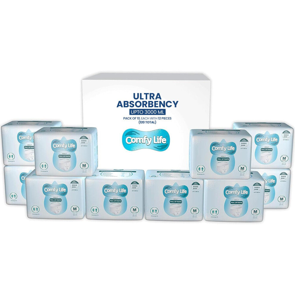 Comfy Life Premium Adult Incontinence Pull Up Diaper Pants 12 Pack High Absorbency (Multi-Pack Medium 120 Pants)