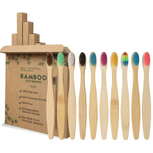 GeekerChip Bamboo Toothbrush for Children, Pack of 10 Soft Bamboo Toothbrushes, Natural Soft Bristles for Family, Travel