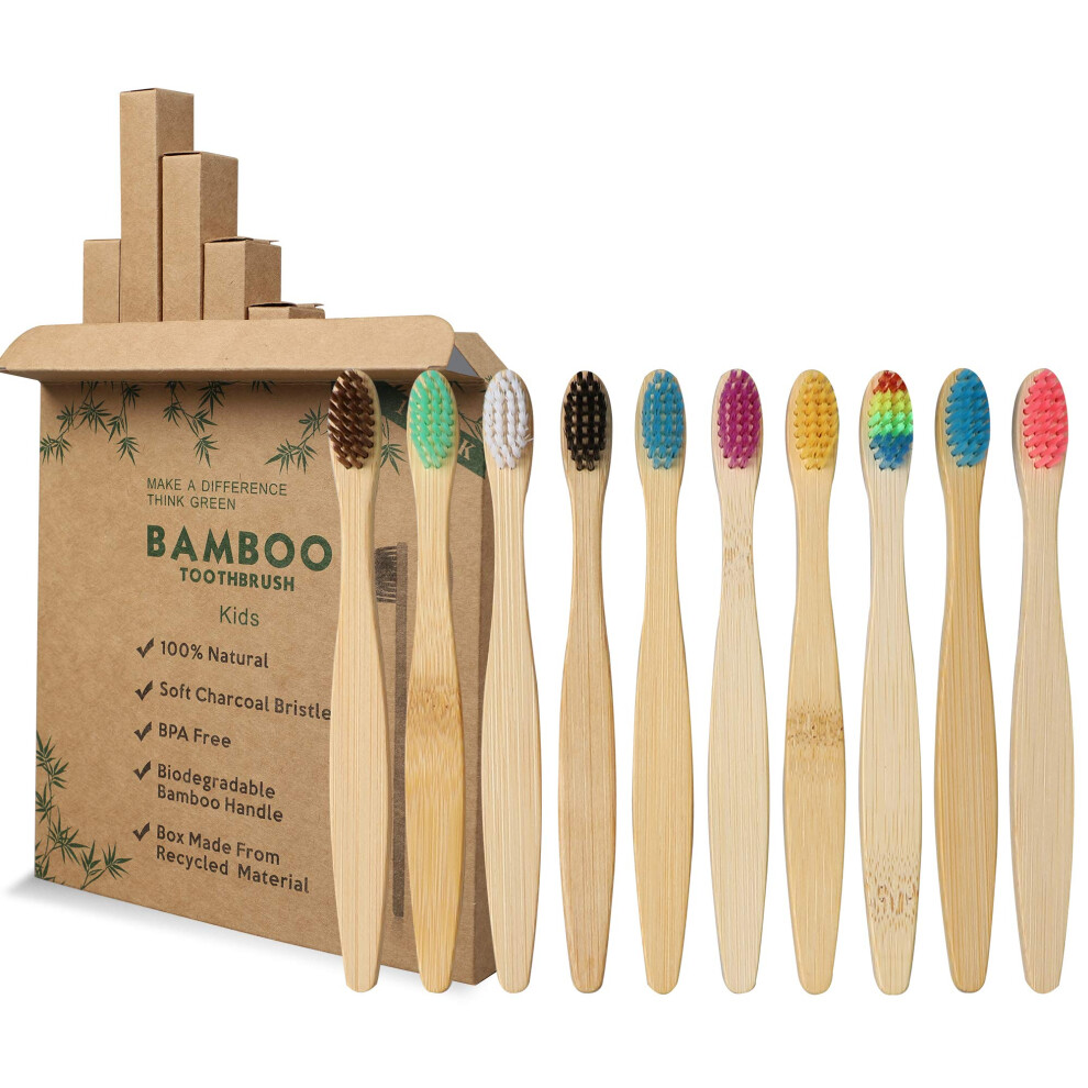 Geekerchip Bamboo Toothbrush For Children, Pack Of 10 Soft Bamboo Toothbrushes, Natural Soft Bristles For Family, Travel