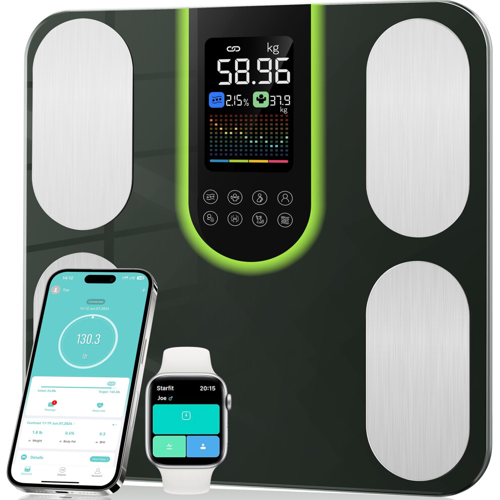 Letron Body Fat Scales,Smart Scales For Body Weight & Fat,20 Body Composition With 4-Electrode,Digital Weighing Scales With App To Measures Bmi,Muscle Mass,