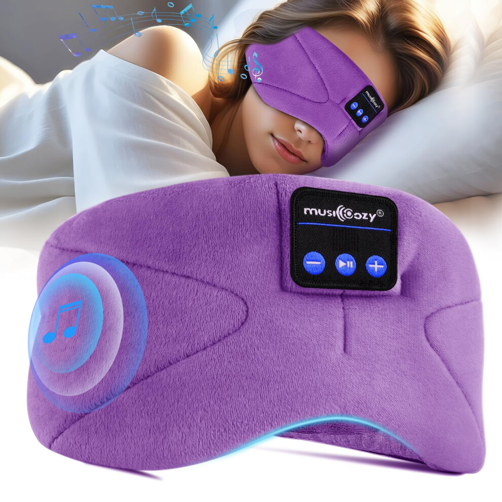 Musicozy Sleep Mask Headphones, 100% Blackout Bluetooth Eye Mask With Ultra-Thin Speakers & 16Hrs Playtime, Wireless Bluetooth Sleep Headphones For S