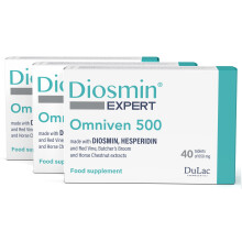 Dulac – Diosmin Omniven 500, Food Supplement for Leg Support Circulation, 120 Tablets 3x40, for Heavy and Tired Legs, Helps Improve Blood Flow, with