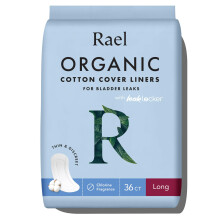 Rael Incontinence Liners for Women, Organic Cotton Cover - Postpartum Essential, Moderate Absorbency, Bladder Leak Control, 4 Layer Core with Leak Gu