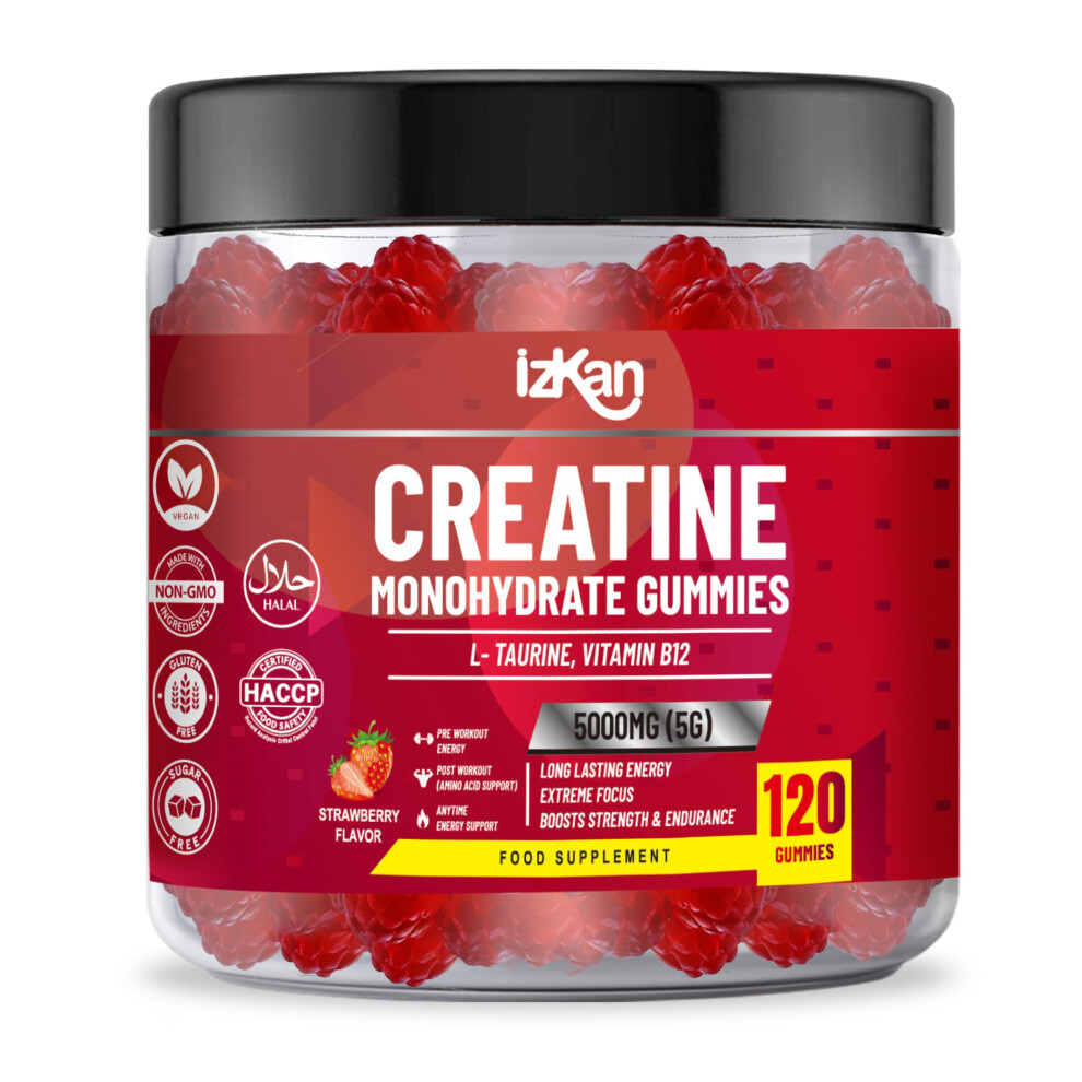 Photos - Vitamins & Minerals Creatine Gummies 5000mg (5G) for Men & Women - 120 Chewable Creatine Monohydrate Gummies Strawberry Flavoured | Pre Workout