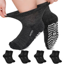 LOFIR Diabetic Socks for Men Women: Bamboo Non-Slip Slipper Socks with Wide Elastic Cuff Breathable Loose-Fit for Swollen Feet Elderly Hospital Use B