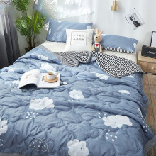 (White Clouds, 180x200cm/70.86x78.74in) Quilt Conditioning Summer Thin Duvet Home Dormitory Single Washed Double Blanket