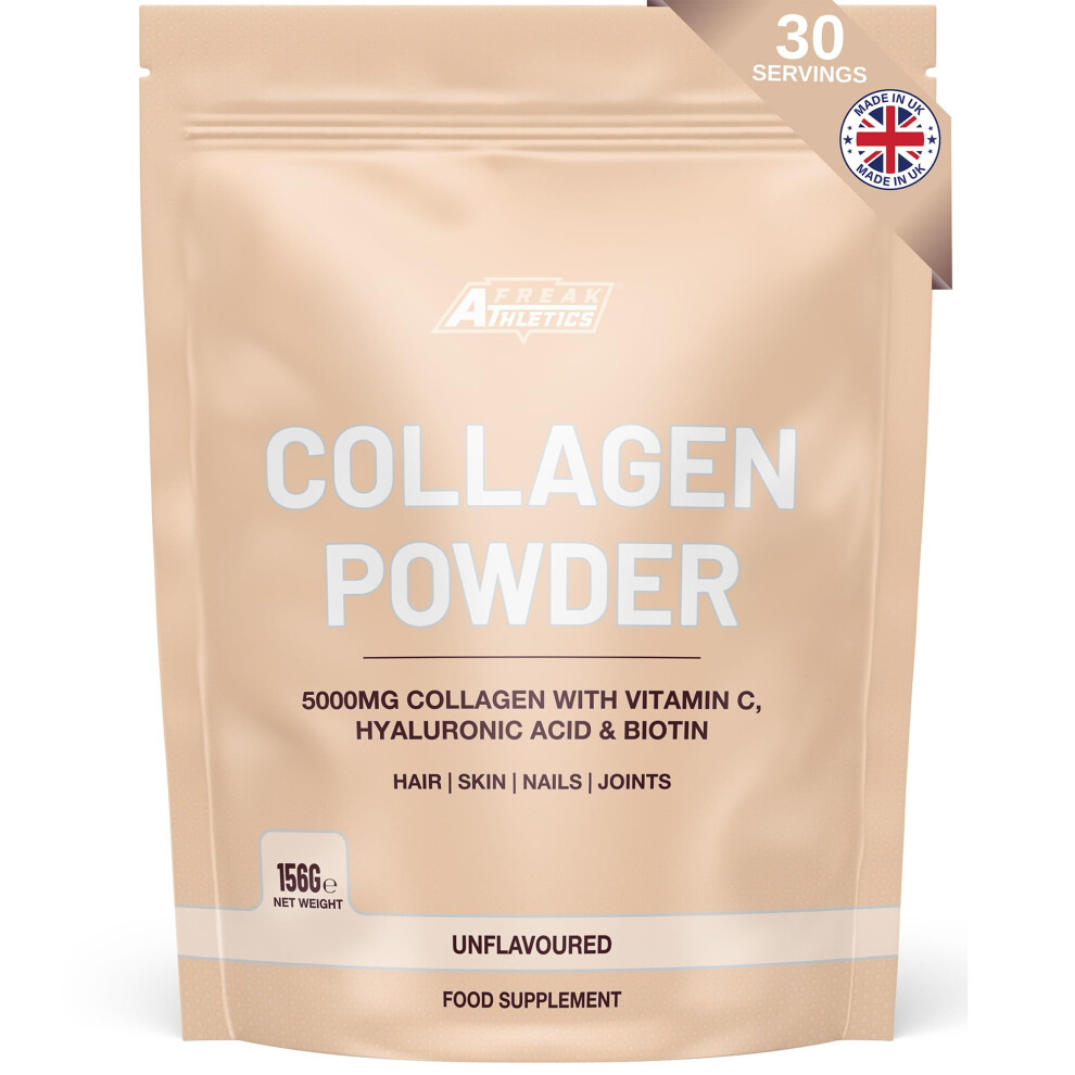 Freak Athletics Collagen Powder - Collagen Peptides Powder With Hyaluronic Acid, Vitamin C & Biotin, 5000Mg Hydrolysed Bovine Collagen Per Serving, Unflavoured, 30 S