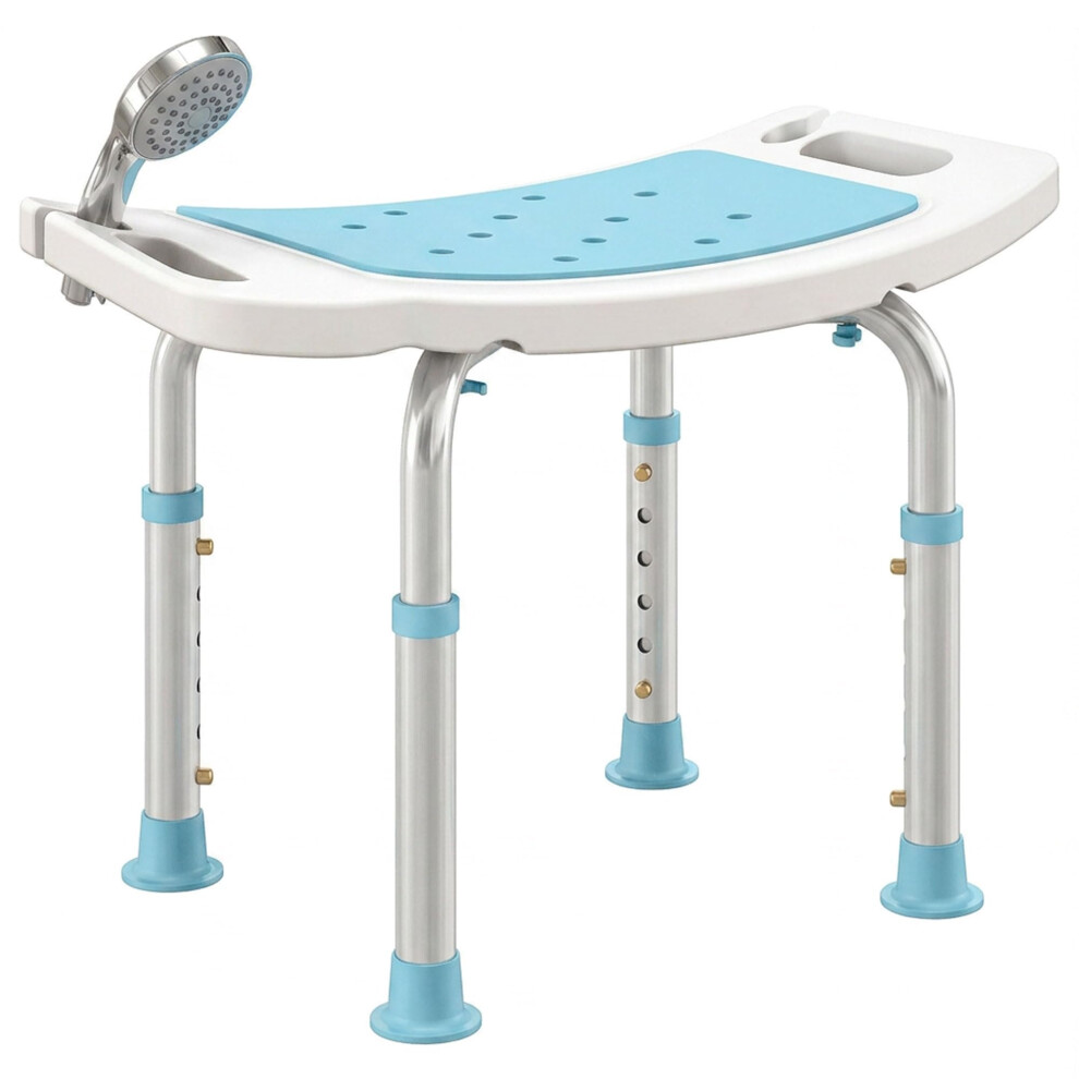 Homcom Shower Chair, Adjustable Height Shower Stool With Aluminium Frame And Non-Slip Feet, Bathtub Stool Seat With Padded Seat For Elderly Disabled