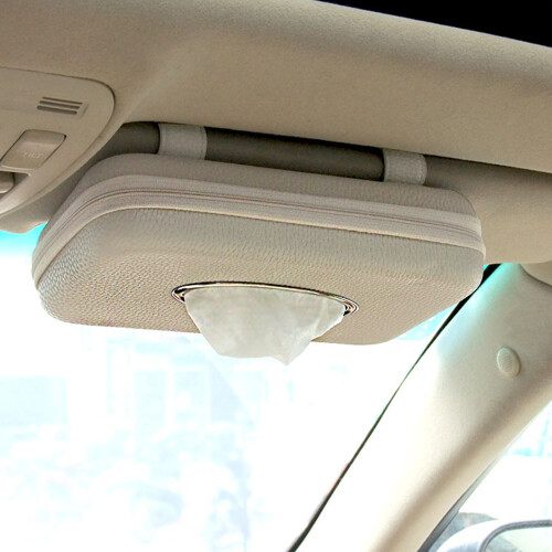 Beige Leather Car Tissue Holder Visor 2